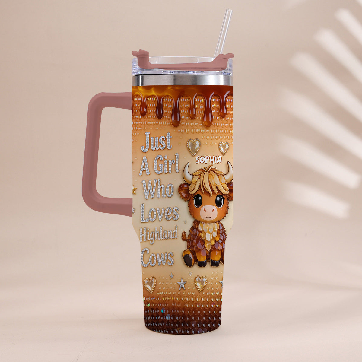 Just A Girl Who Loves Highland Cow - Personalized Highland Cow Tumbler With Handle