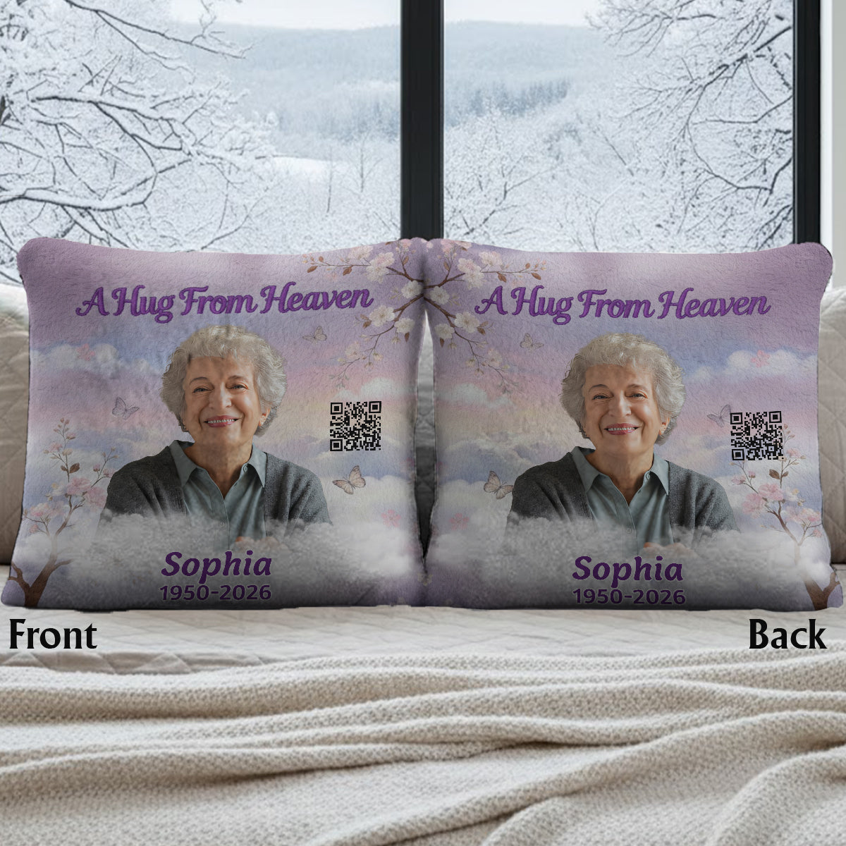 A Hug From Heaven - Personalized Memorial Faux Fur Square Pillow
