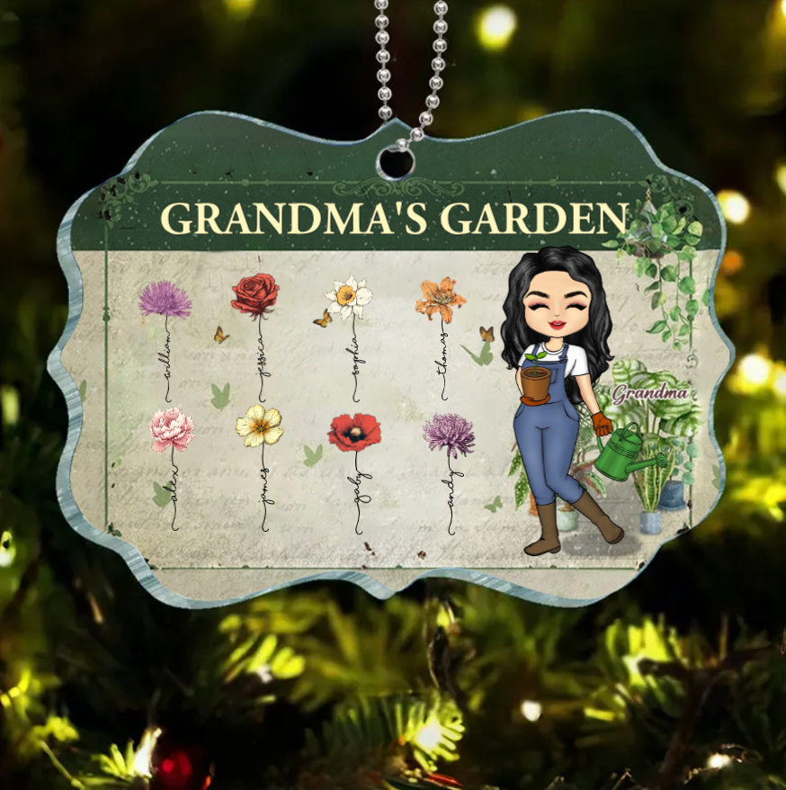 Grandma's Custom Garden: Personalized Grandchildren Flower Art Poster, Canvas, Ornament, and Metal Sign – Perfect for Home Decor or Gift