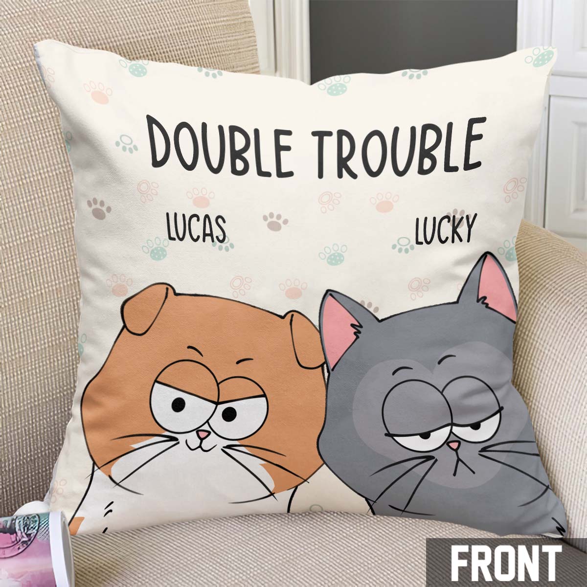Double Trouble - Personalized Cat Throw Pillow