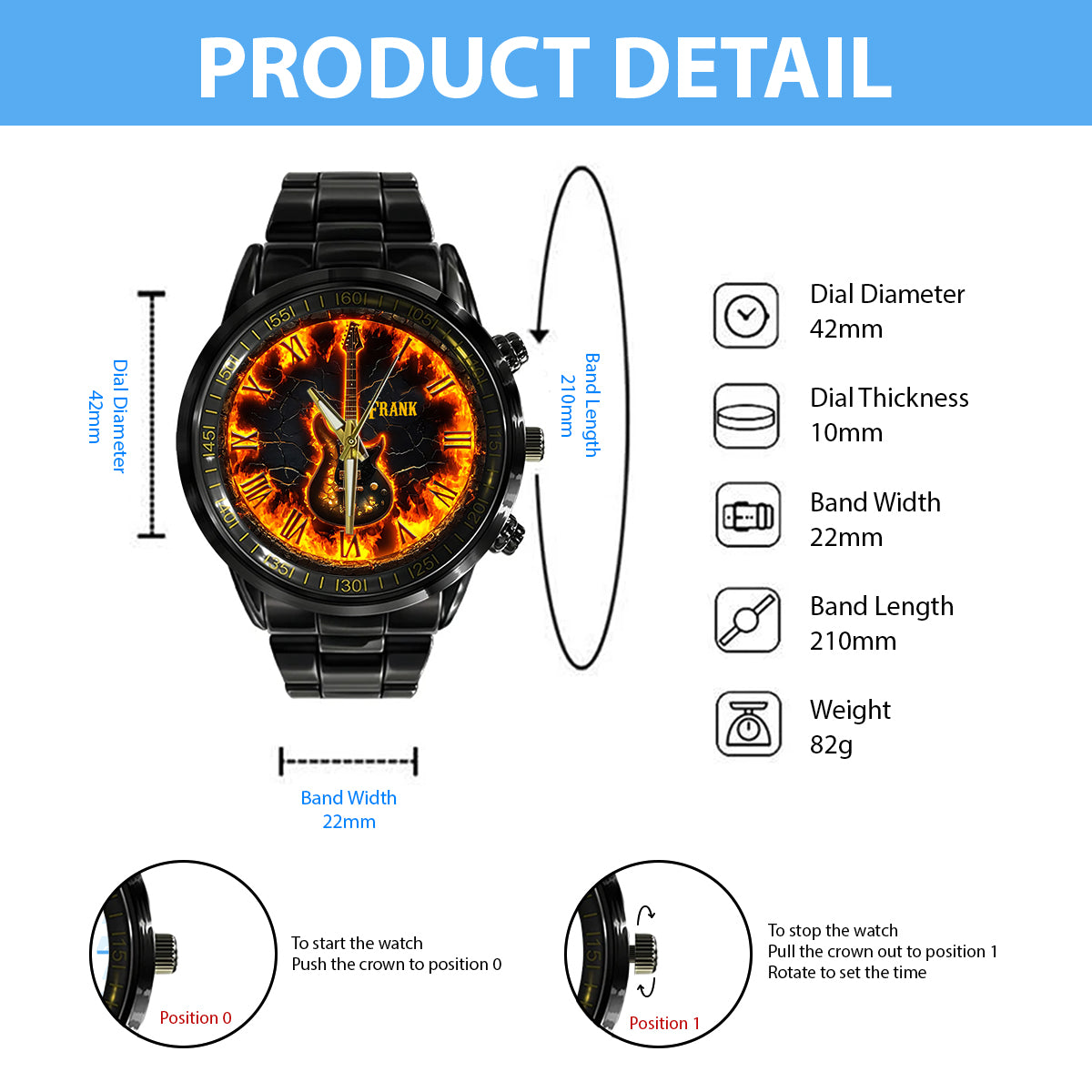 Fire Guitar - Personalized Guitar Hand Watch