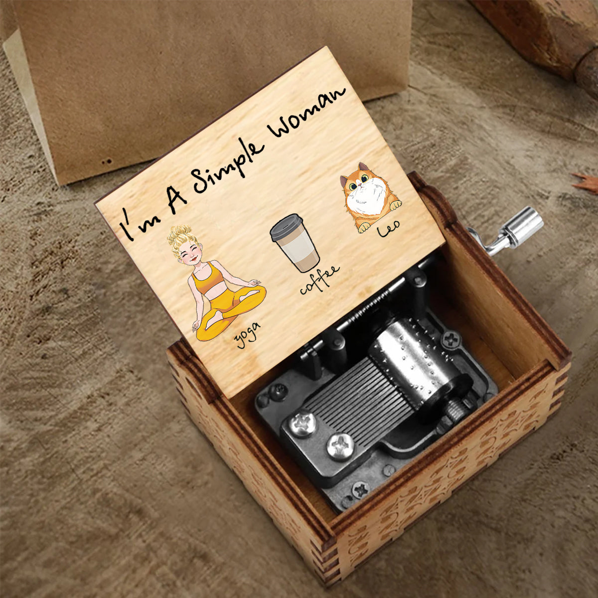 I'm A Simple Woman - Yoga gift for dog lover, cat lover, cat lover - Personalized Hand Crank Music Box
