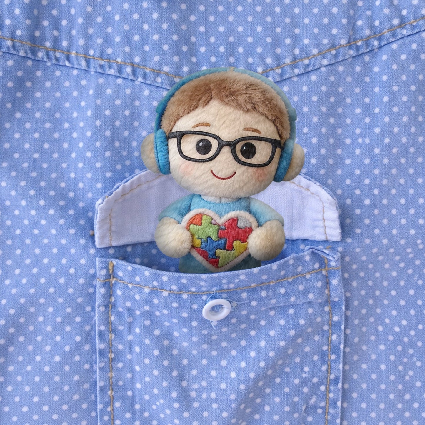 A Piece Of My Heart Has Autism - Personalized Autism Awareness V-Neck T-Shirt With Plush Pin