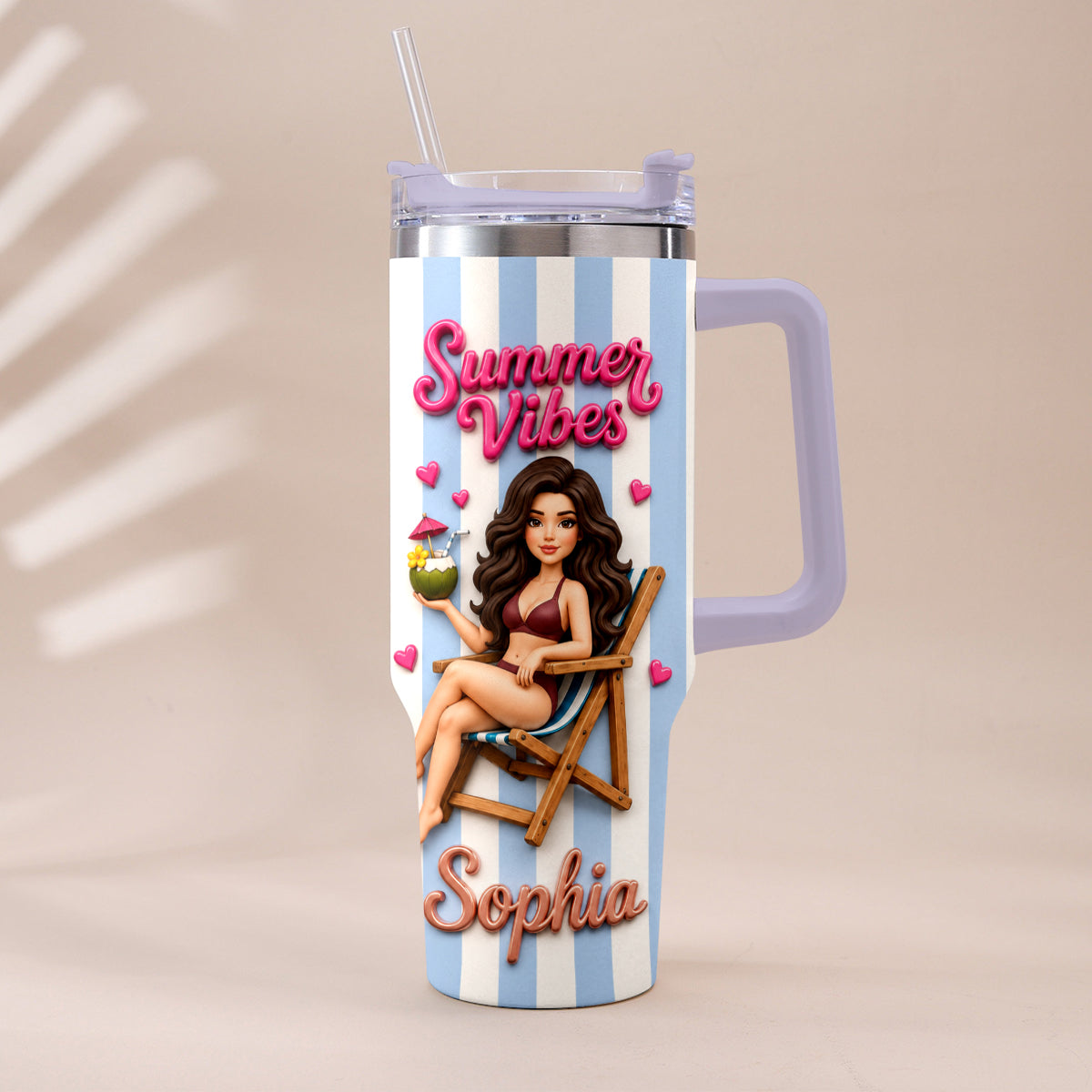 Beach Lovin' Girl - Personalized Sea Lover Tumbler With Plush Charm