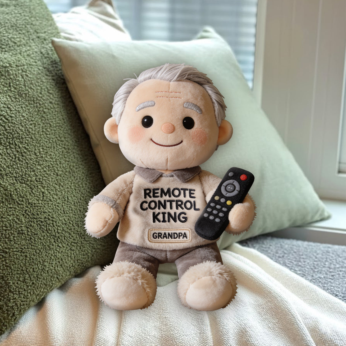 Funny Dad Papa Gift - Remote Control King - Personalized Father Premium Faux Fur Pillow