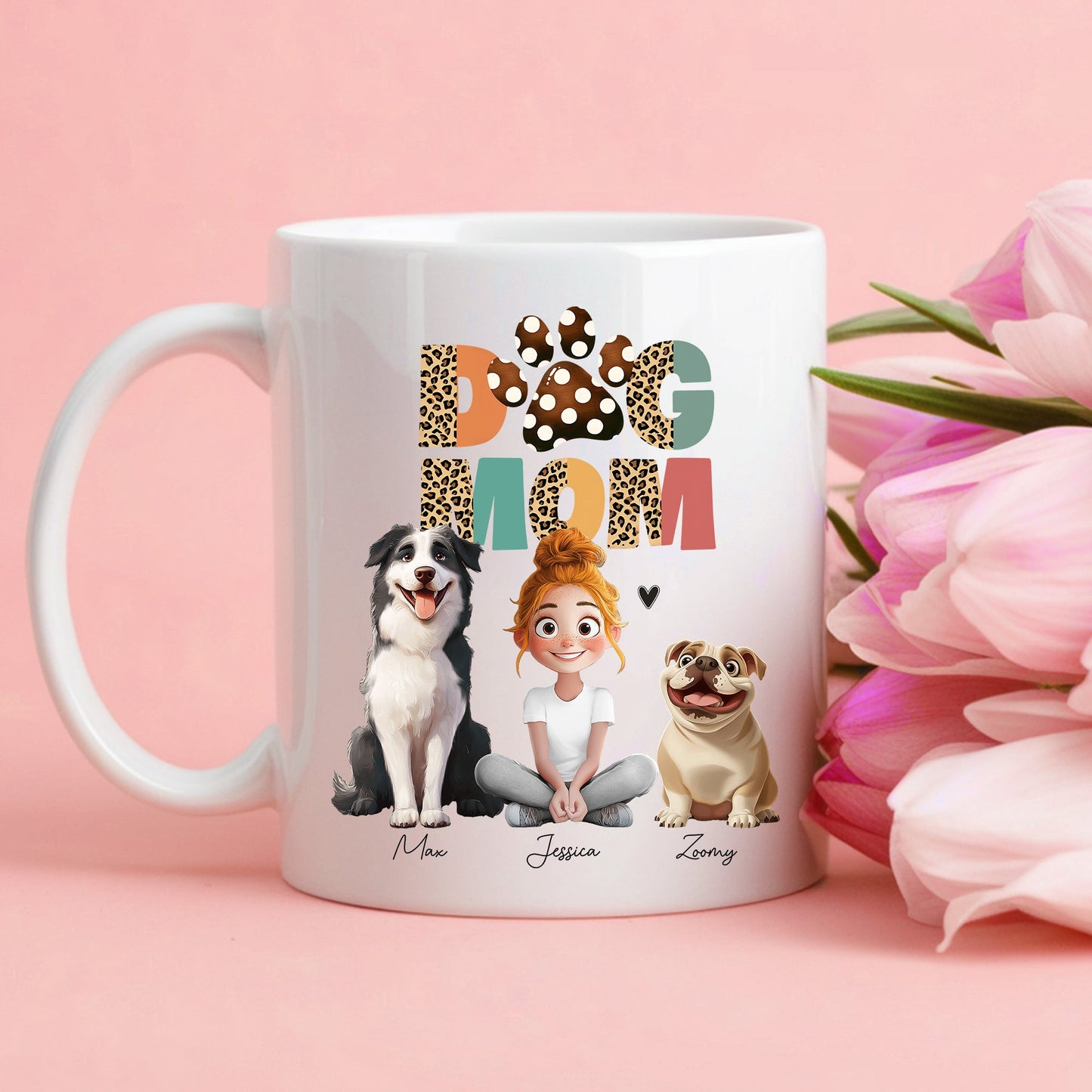 Cartoon Dog Mom Custom Mug – A Unique Surprise for Mother's Day, Valentine's Day, or Pet Lovers
