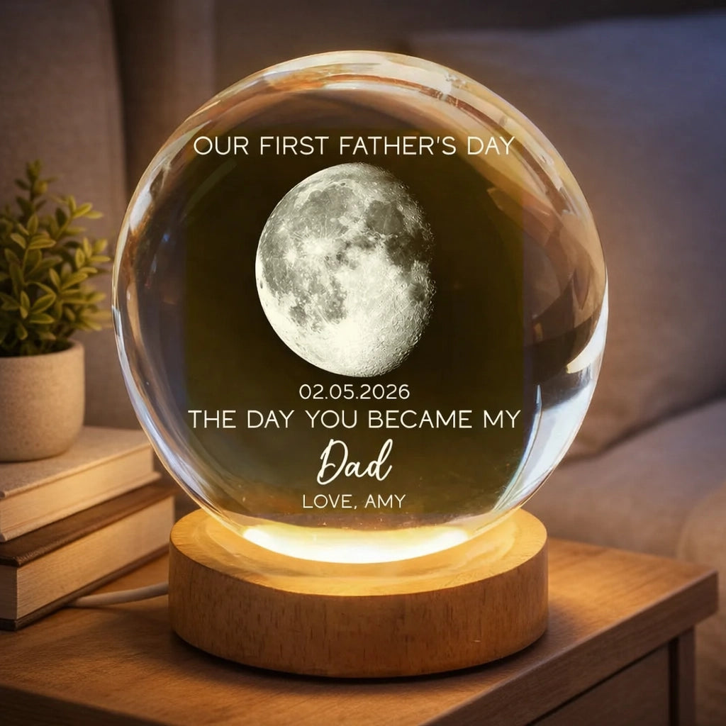 The Day You Became My Dad Personalized 1-Color K5 Globe Lamp, Warm Moon Night Light, Creative First Father's Day Gift