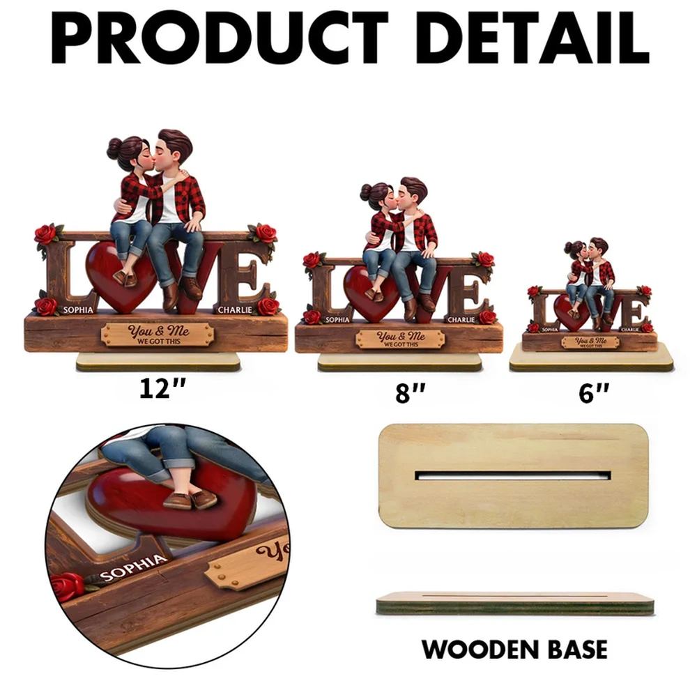 2-Layer Wooden Plaque Personalized for Couples, You & Me We Got This Kissing Scene, Sweet Romantic Keepsake, Creative Gift