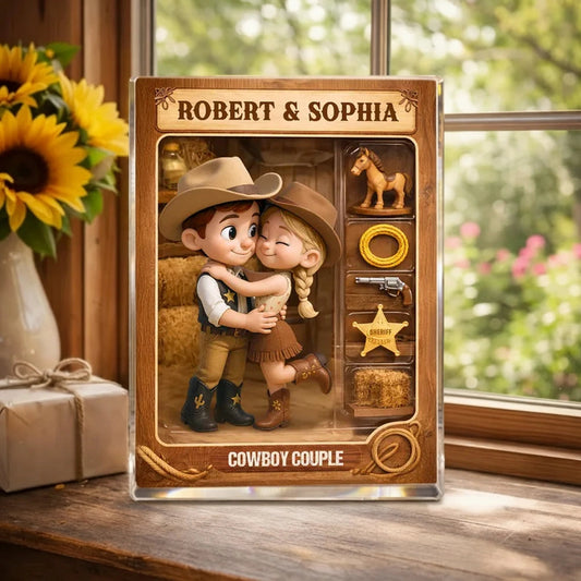 Cowboy Couple Rectangle Acrylic Block Plaque, Western Hugging Couple Keepsake, Unique Gift for Couples for Anniversary