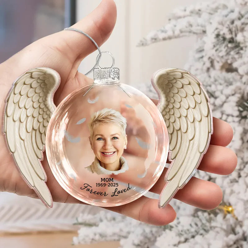 Custom Photo Acrylic Flat Ball Ornament Memorial with Angel Wings, Heartfelt Remembrance Christmas Gift for Dad and Family Keepsake