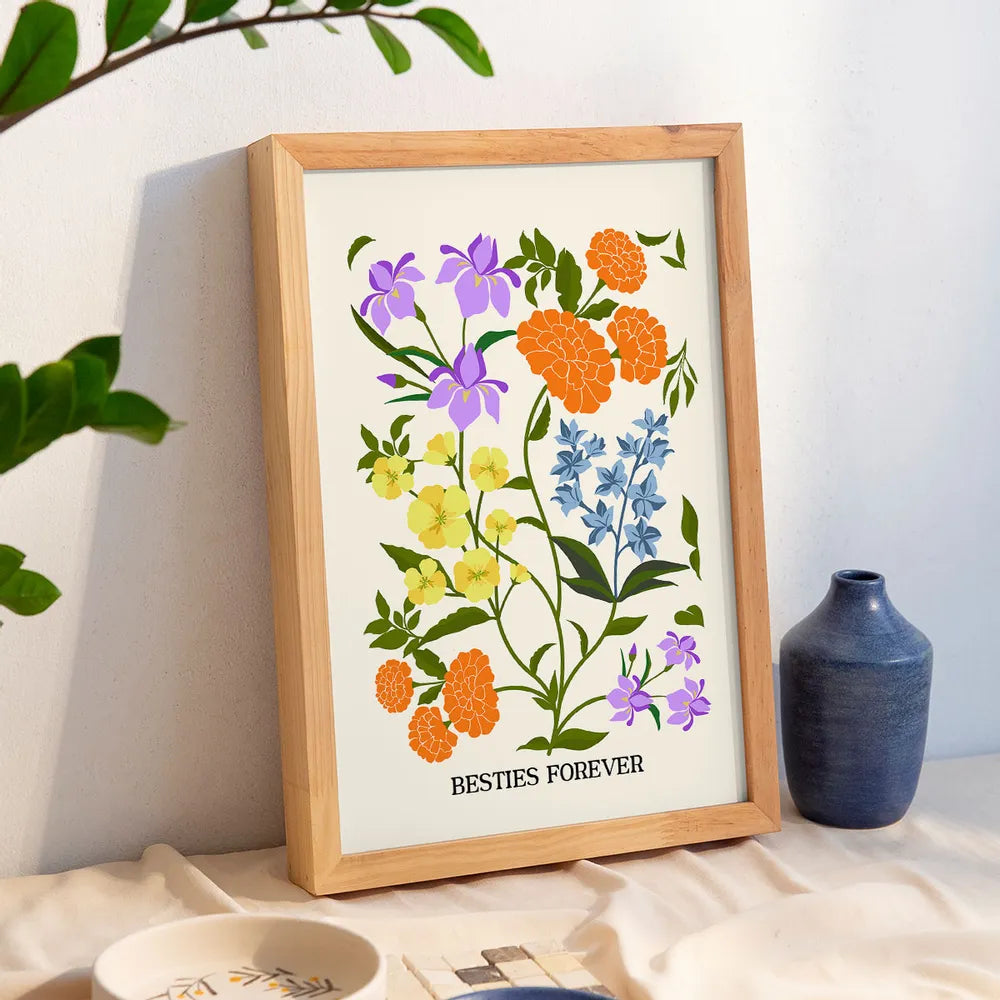 Personalized Birth Flower Bouquet Poster Minimalist Floral Wall Decor Unique Gift for Sisters, Sweet Quote Keepsake