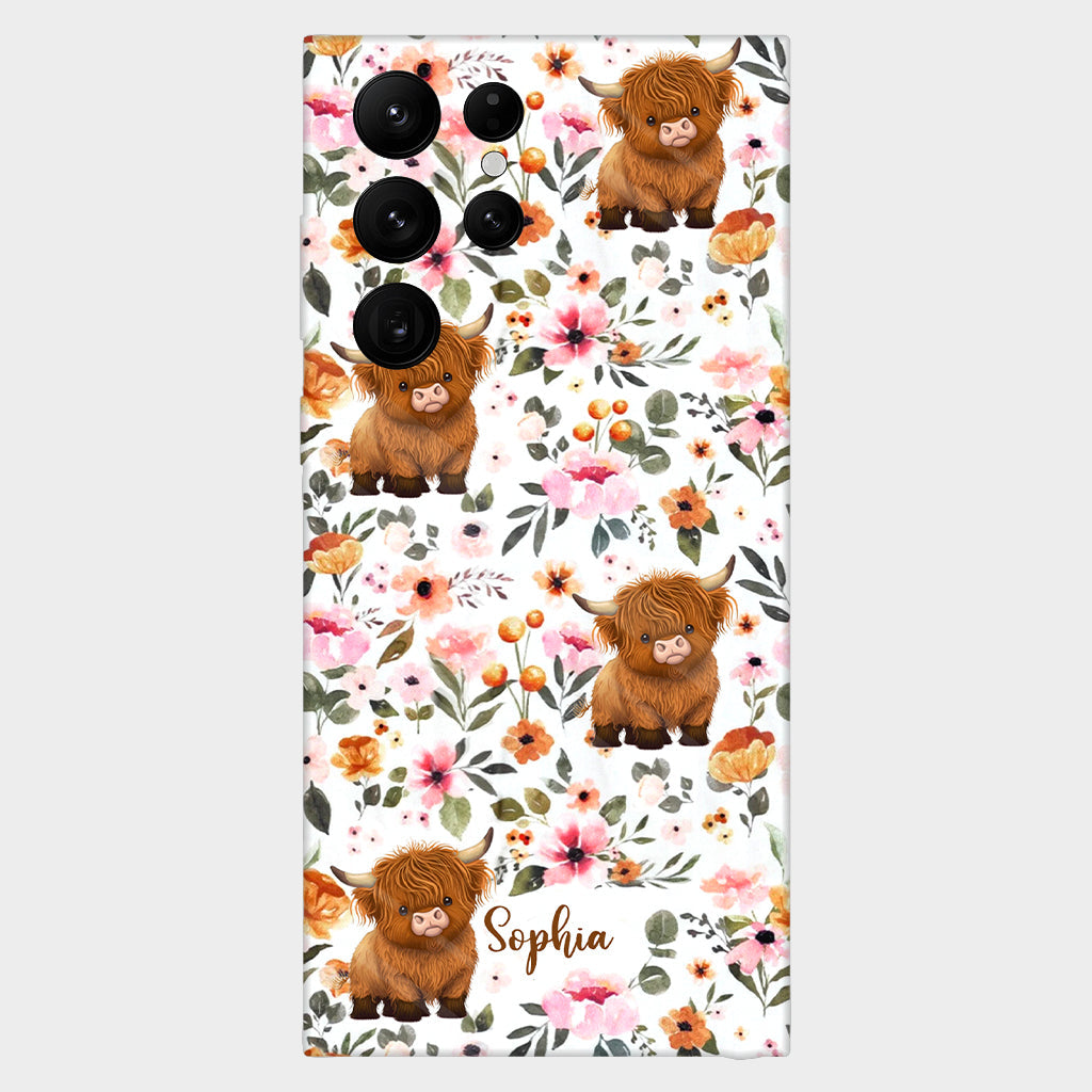Floral Highland Cow - Personalized Highland Cow Full Print Phone Case