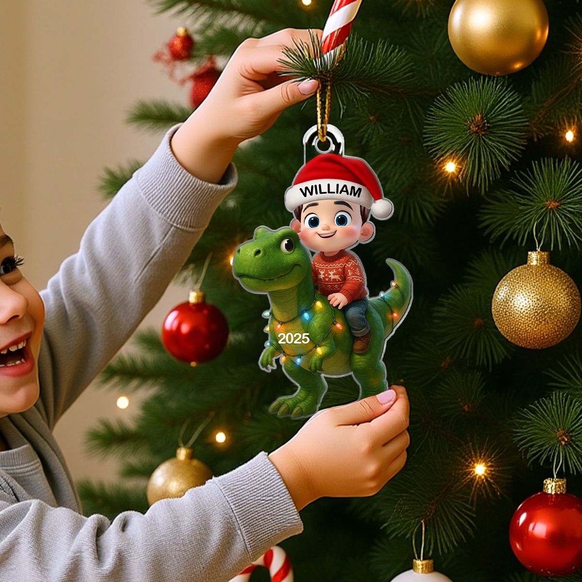 Christmas Dinosaur Ornament Acrylic High Clarity Gift for Kids
