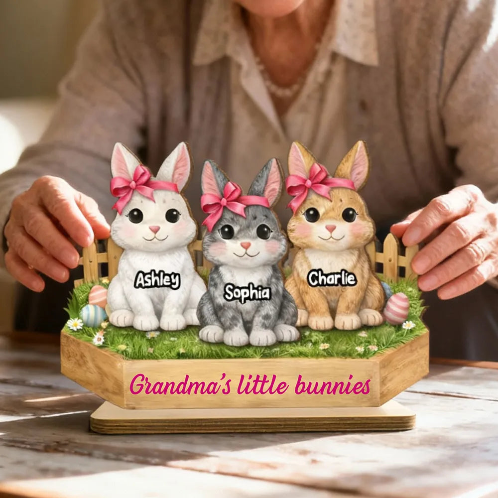 Personalized 2-Layer Wooden Plaque with Cute Bunnies and Grandma's Little Bunnies Message, Sweet Easter Gift for Grandma