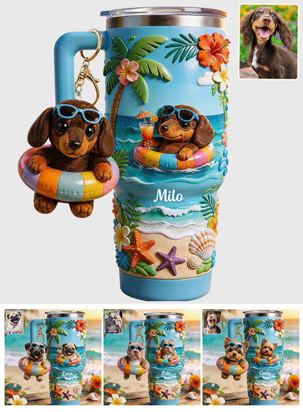 Any Photo Summer Vibes - Personalized Dog Tumbler With Plush Charm