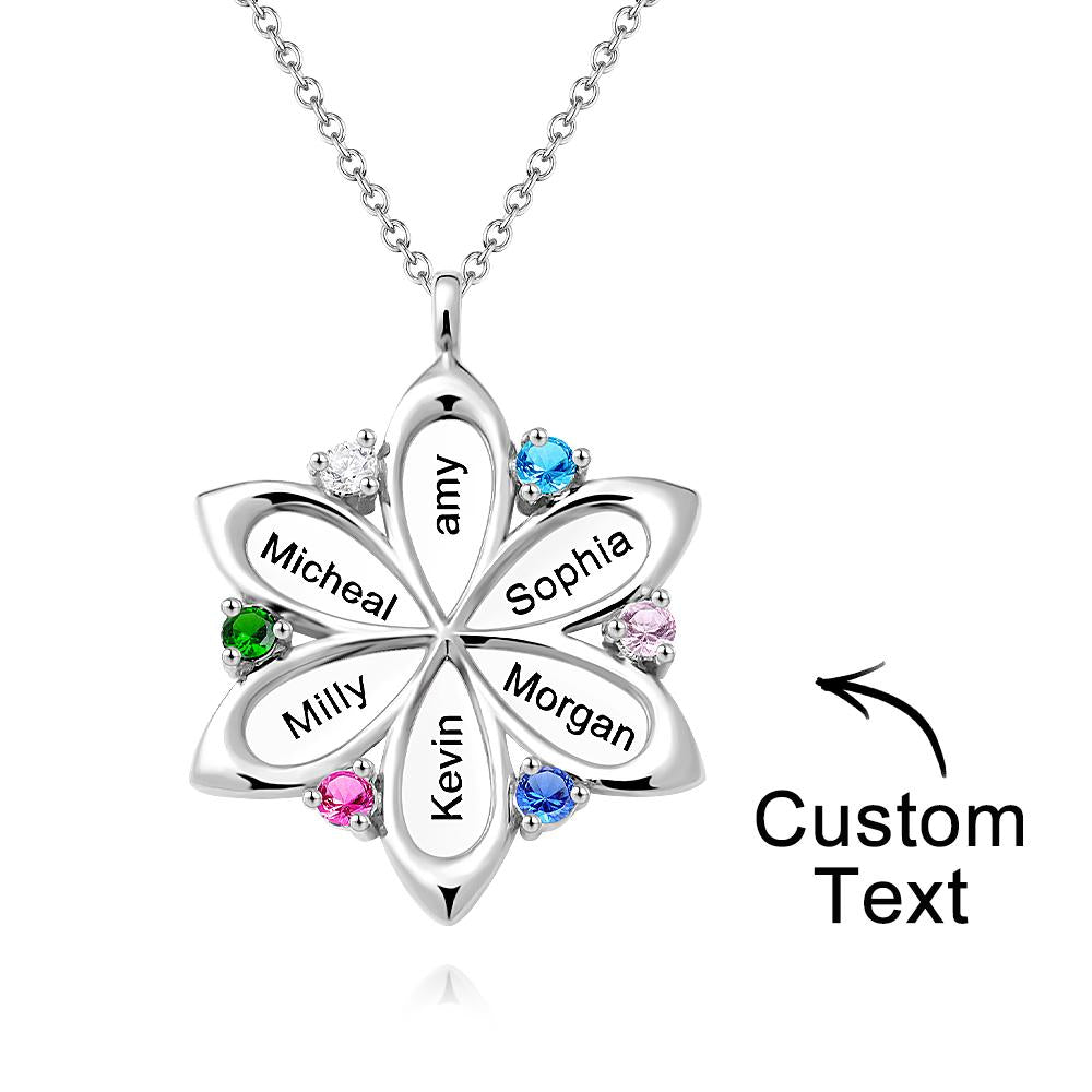 Flower Pendant - Personalized Mother Name Flower Necklace