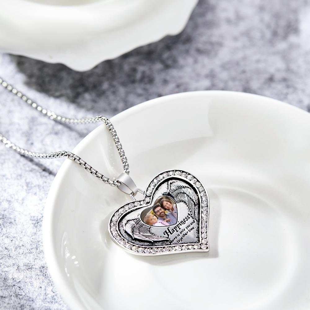 Any Photo - Personalized Memorial Heart Wing Commemorate Necklace