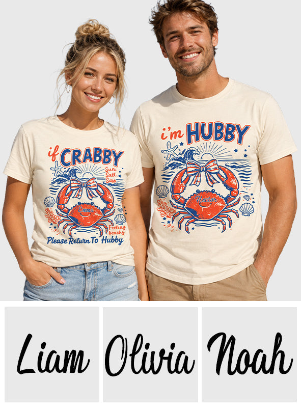 If Crabby Please Return To Hubby - Personalized Couple All Over Shirt