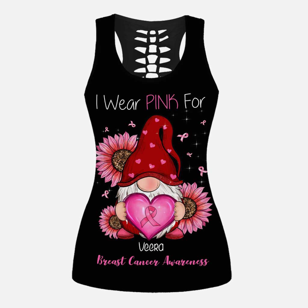 I Wear Pink For - Personalized Breast Cancer Awareness Hollow Tank Top and Leggings