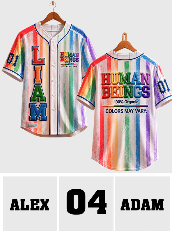 Human Beings Rainbow - Personalized LGBT Support Baseball Jersey