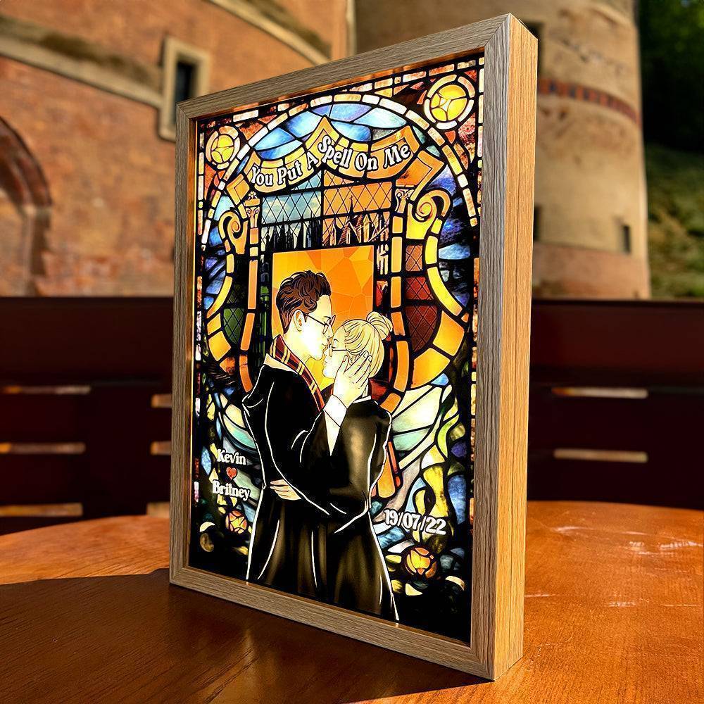Wooden Frame Light Box Personalized Romantic Spellbound Couple Kiss Warm Glow Decor A Unique Creative Gift For Your Partner