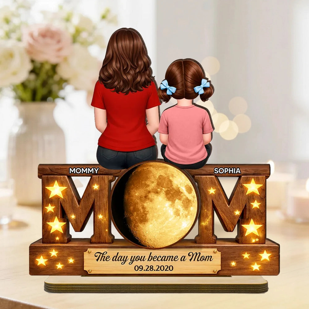 Personalized 2-Layer Wooden Plaque Mom and Daughter Sitting Together - Unique Mother's Day Gift for a Sweet Family Keepsake
