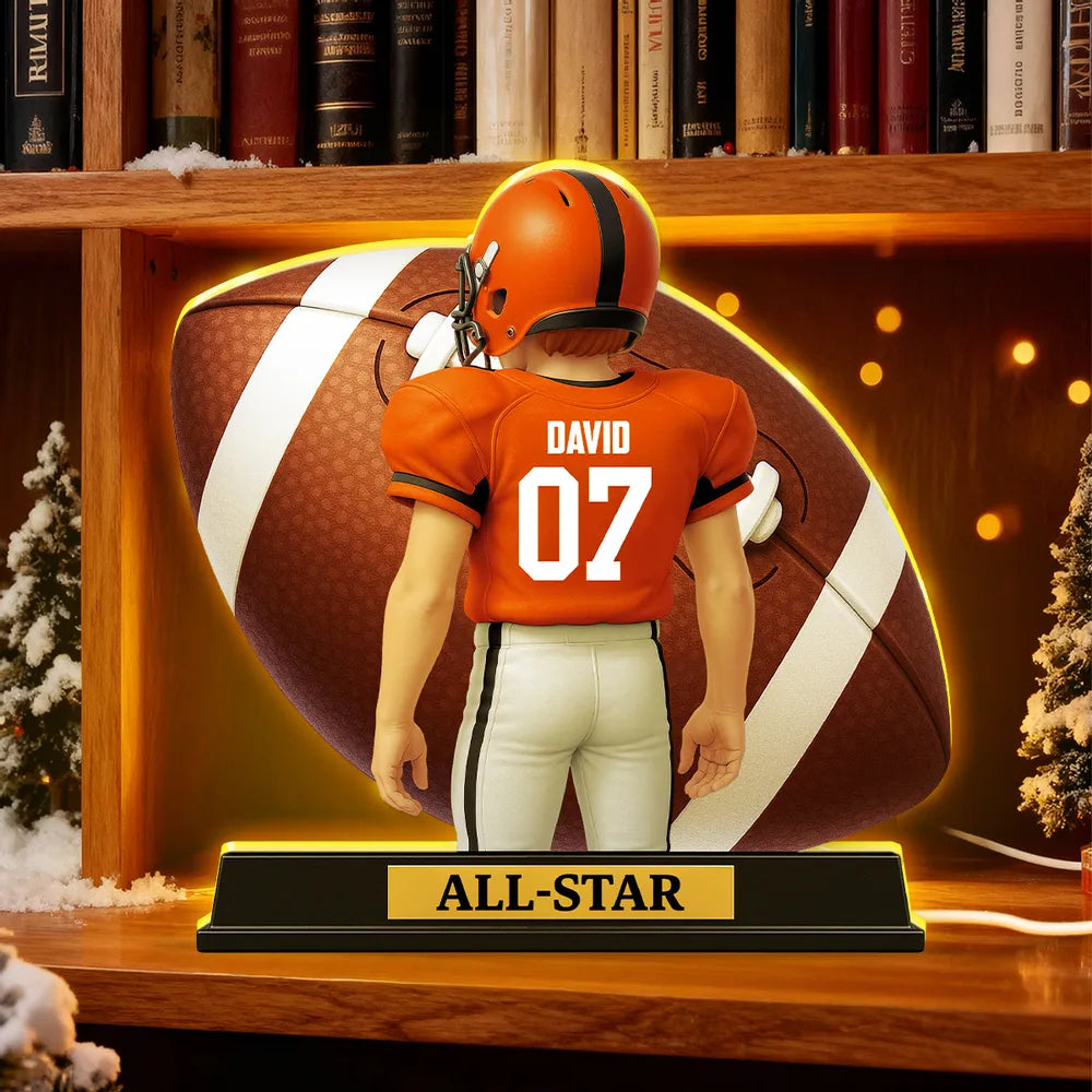 Personalized Acrylic Light Box for Football Player – Custom All-Star Design, Stadium Glow, Unique Gift for Sports Fans