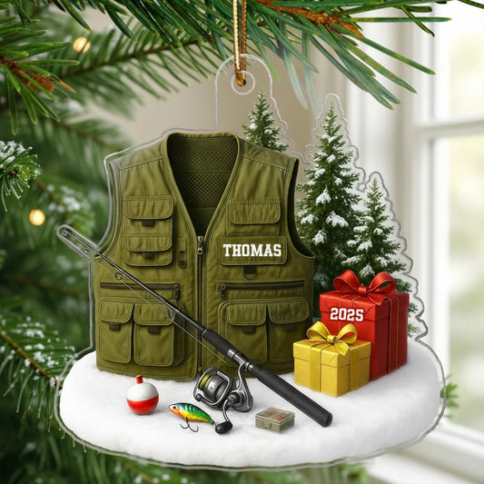 Custom Fishing Vest Ornament for Anglers Xmas Gift