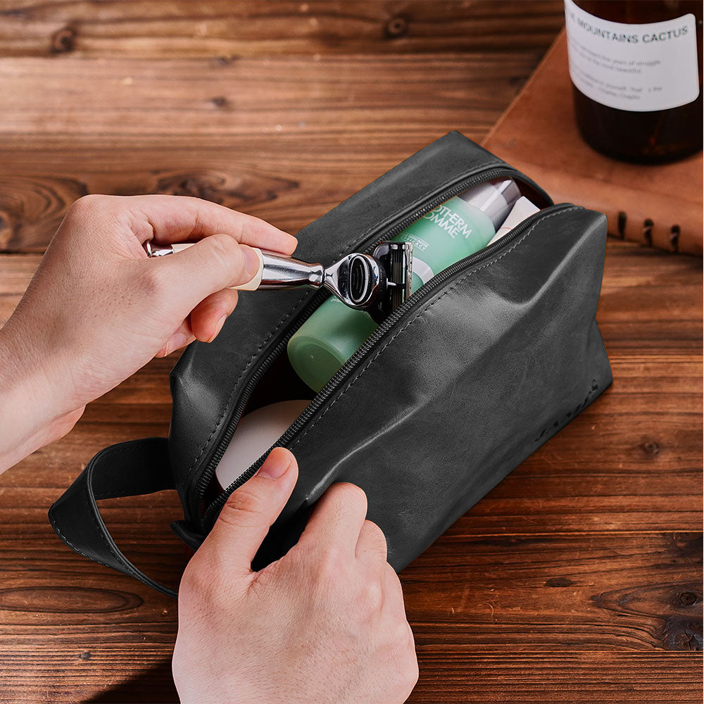 Custom Name Engraved Toiletry Travel Storage PU Leather Leather Toiletry Travel Storage Bag - gift for anyone - Personalized Bag