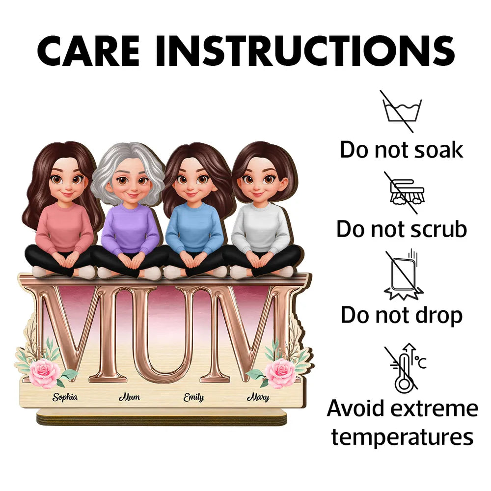 Personalized 2-Layer Wooden Plaque with Mum Letter Design, Custom Family Cartoon Display, Unique Gift for Mom