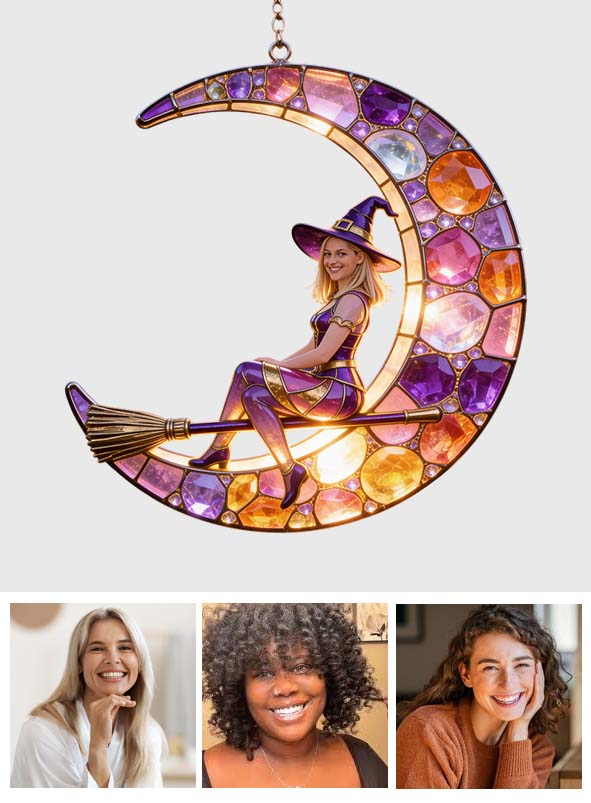 Beautiful Witch, Crescent Moon - Personalized Witch LED Light Acrylic Sign