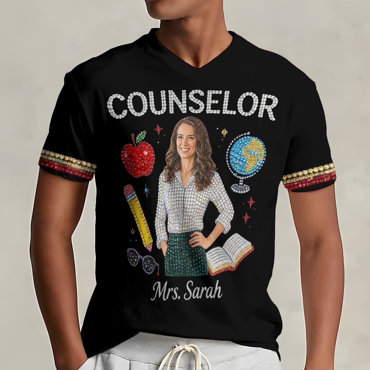 Custom Any Photo Love My Job - Personalized Teacher Fully Printed V-Neck T-Shirt