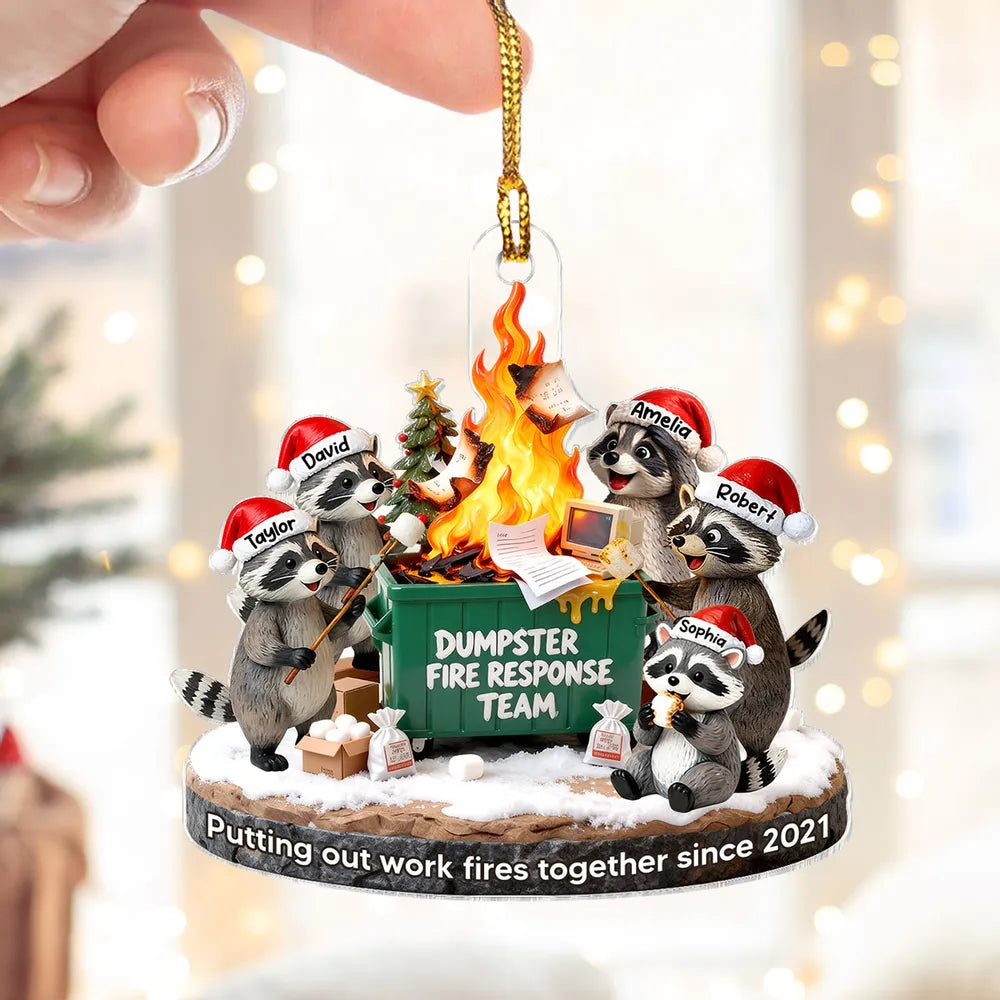 Funny Dumpster Fire Raccoon Acrylic Ornament for Work Besties – Personalized Holiday Office Gift