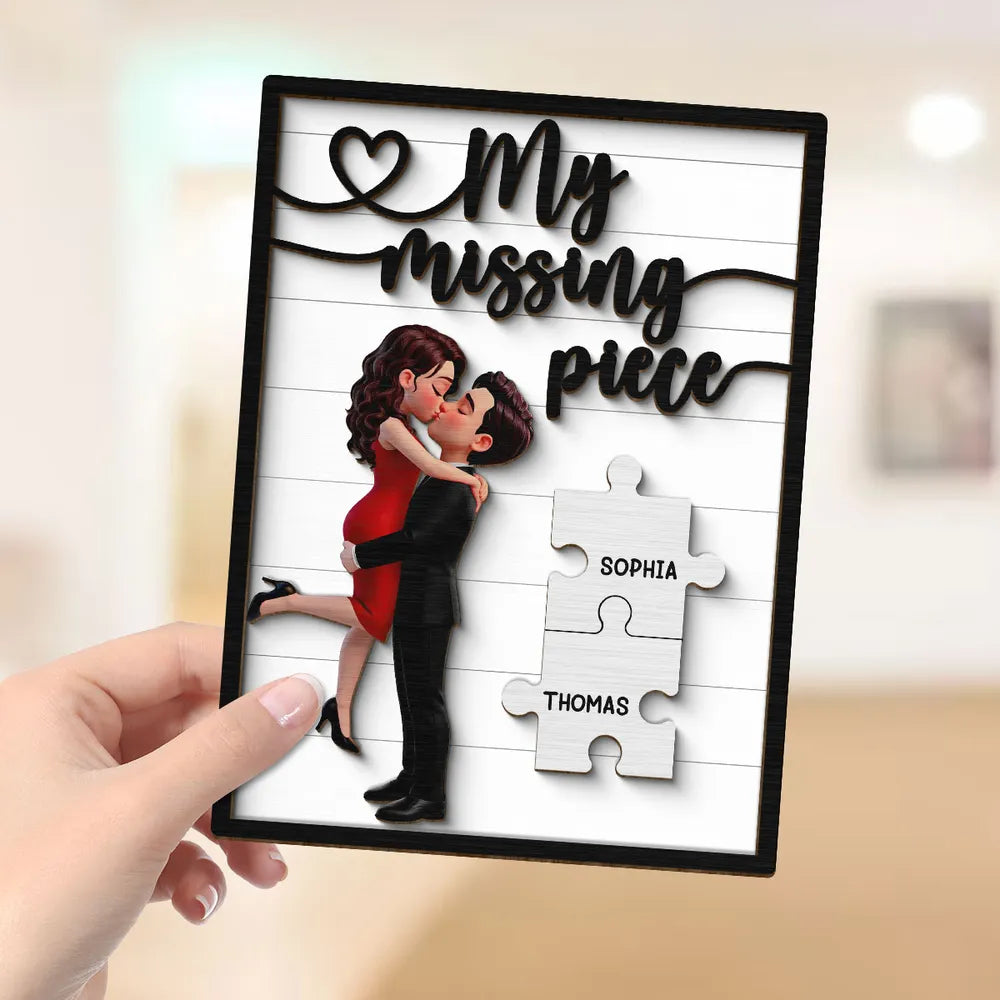2-Layer Wooden Plaque You Are My Missing Piece - Personalized Couple Kissing Keepsake, Sweet Gift For Husband Or Wife