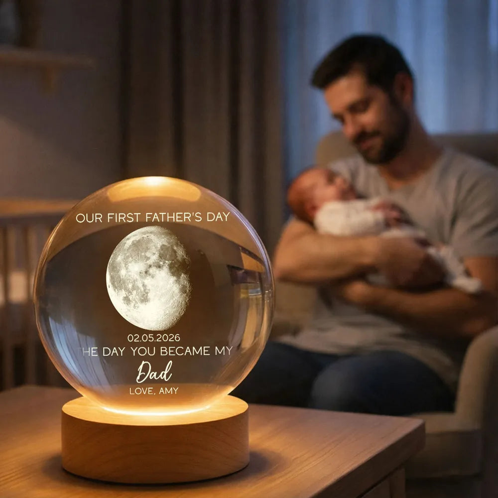 The Day You Became My Dad Personalized 1-Color K5 Globe Lamp, Warm Moon Night Light, Creative First Father's Day Gift