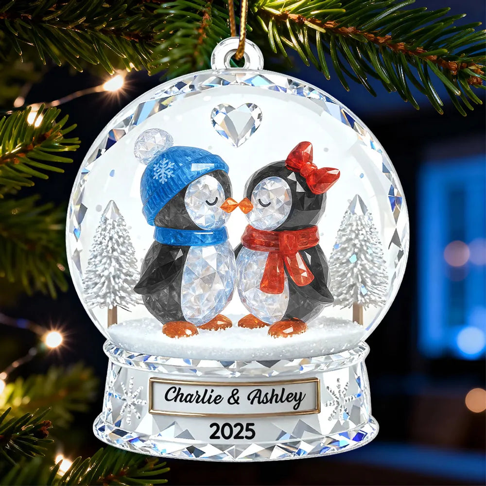 Custom Penguin Couple Acrylic Ornament for Christmas Tree, Cozy Winter Love Scene, Heartfelt Personalized Gift for Someone Special