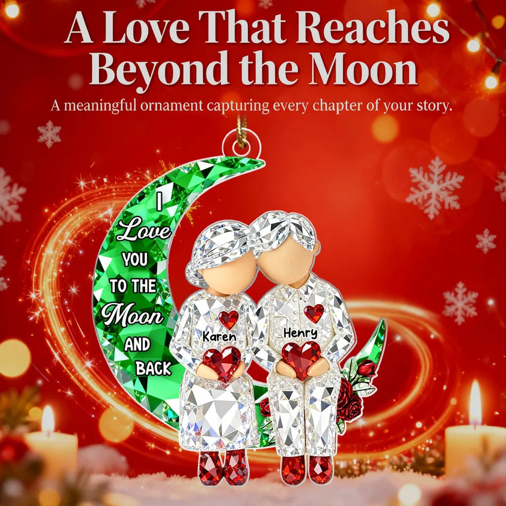 Personalized Acrylic Ornament Couple Love You to the Moon and Back Christmas Tree Decor, Unique Gift for Him or Her