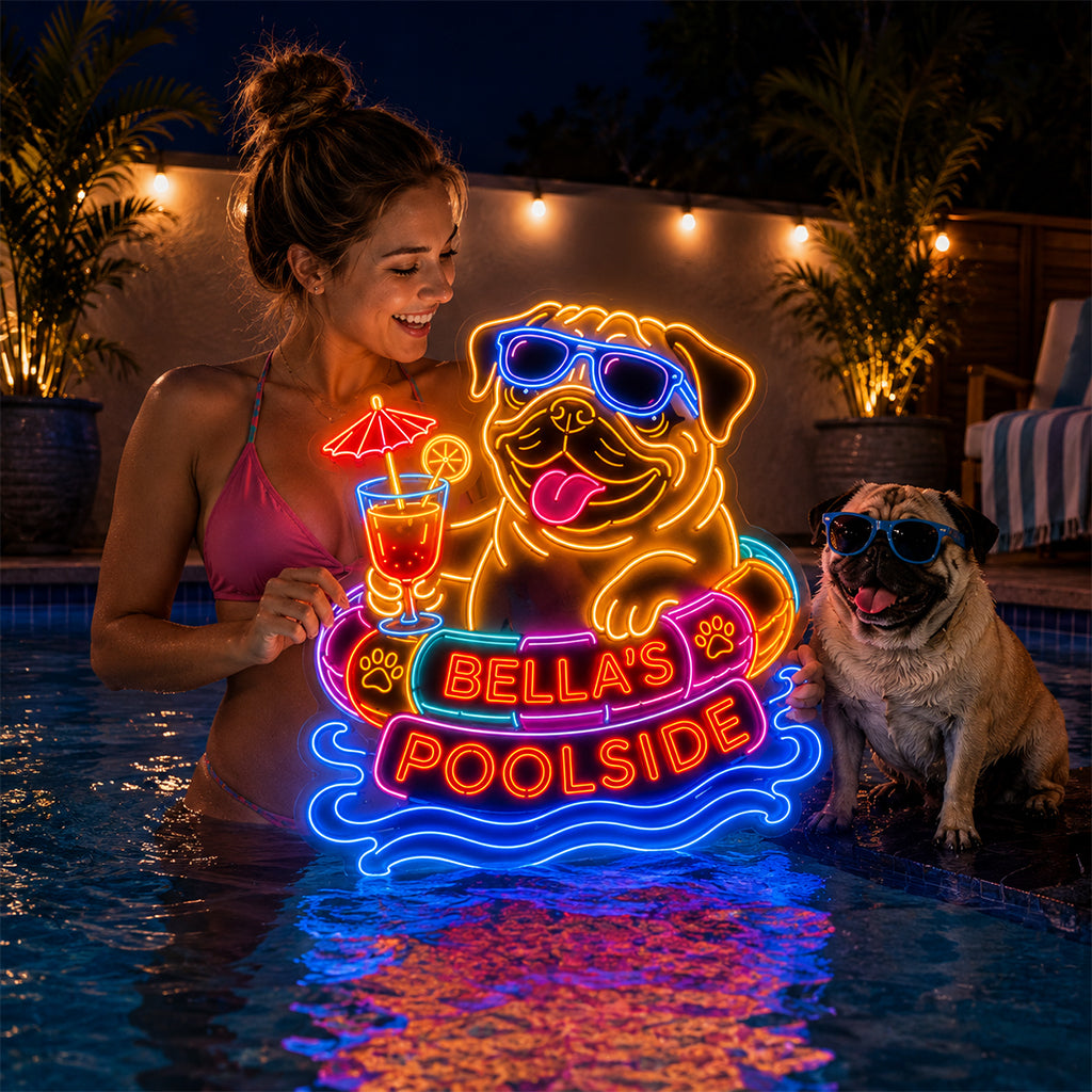Funny Pet Poolside - Personalized Dog Neon LED Light Sign