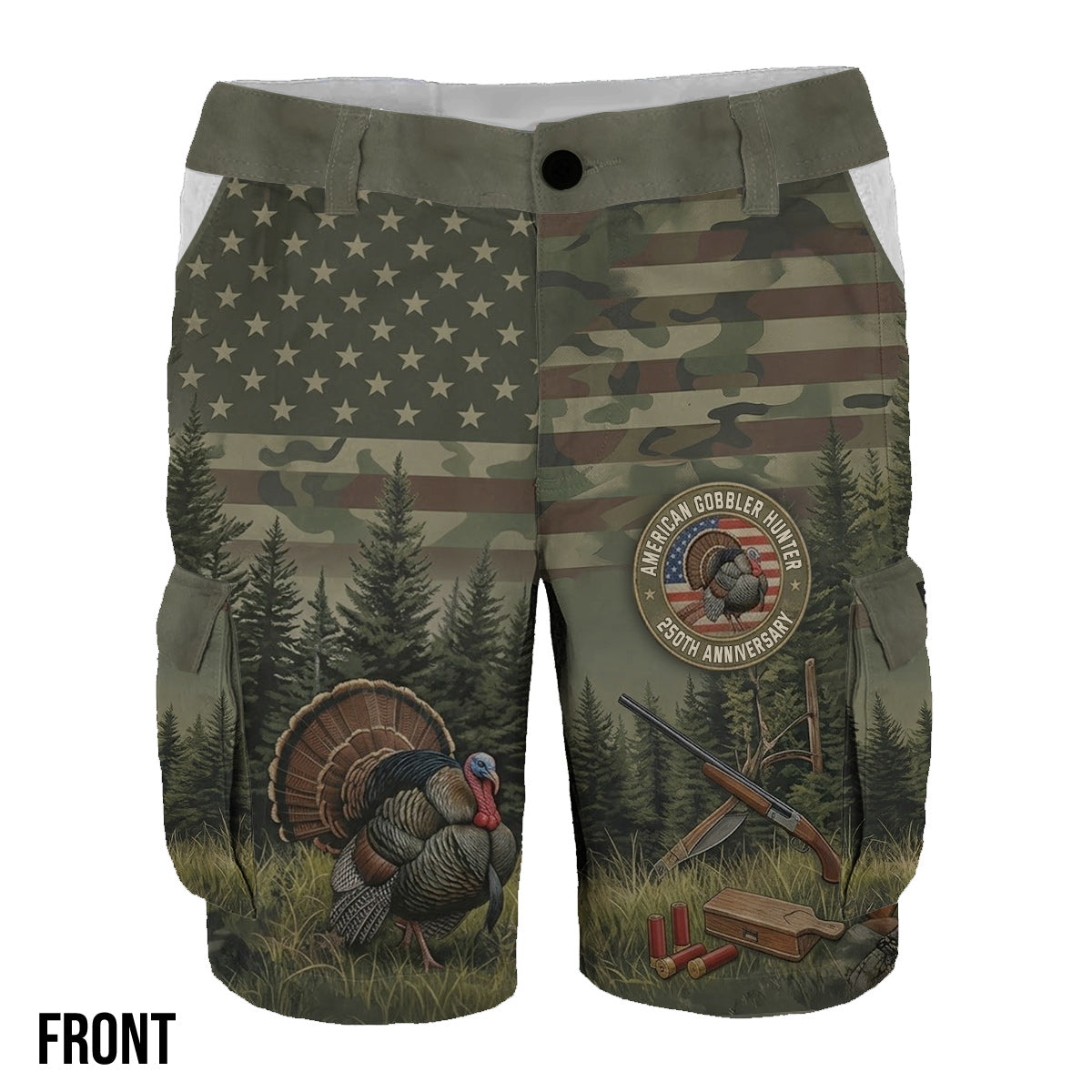 American Gobbler Hunter - Personalized Hunting Cargo Shorts With Belt