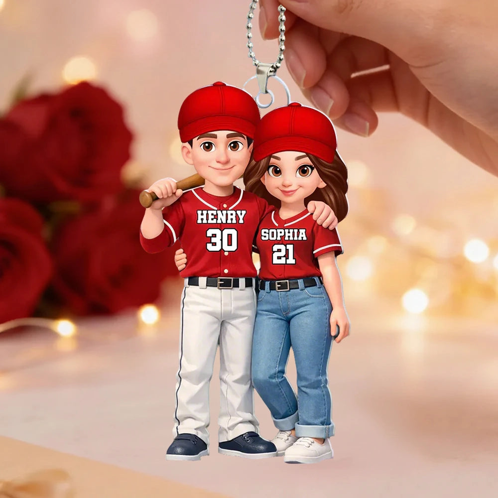 I'll Always Be Your Biggest Fan Acrylic Car Hanger, Personalized Baseball Couple Mirror Decor, Sweet Gift for Couples
