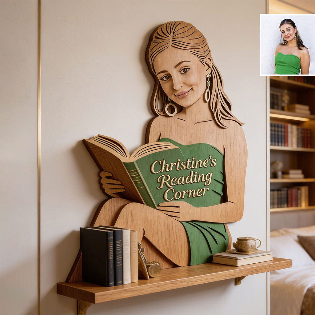 Book Worm - Personalized Book Wooden Floating Shelf