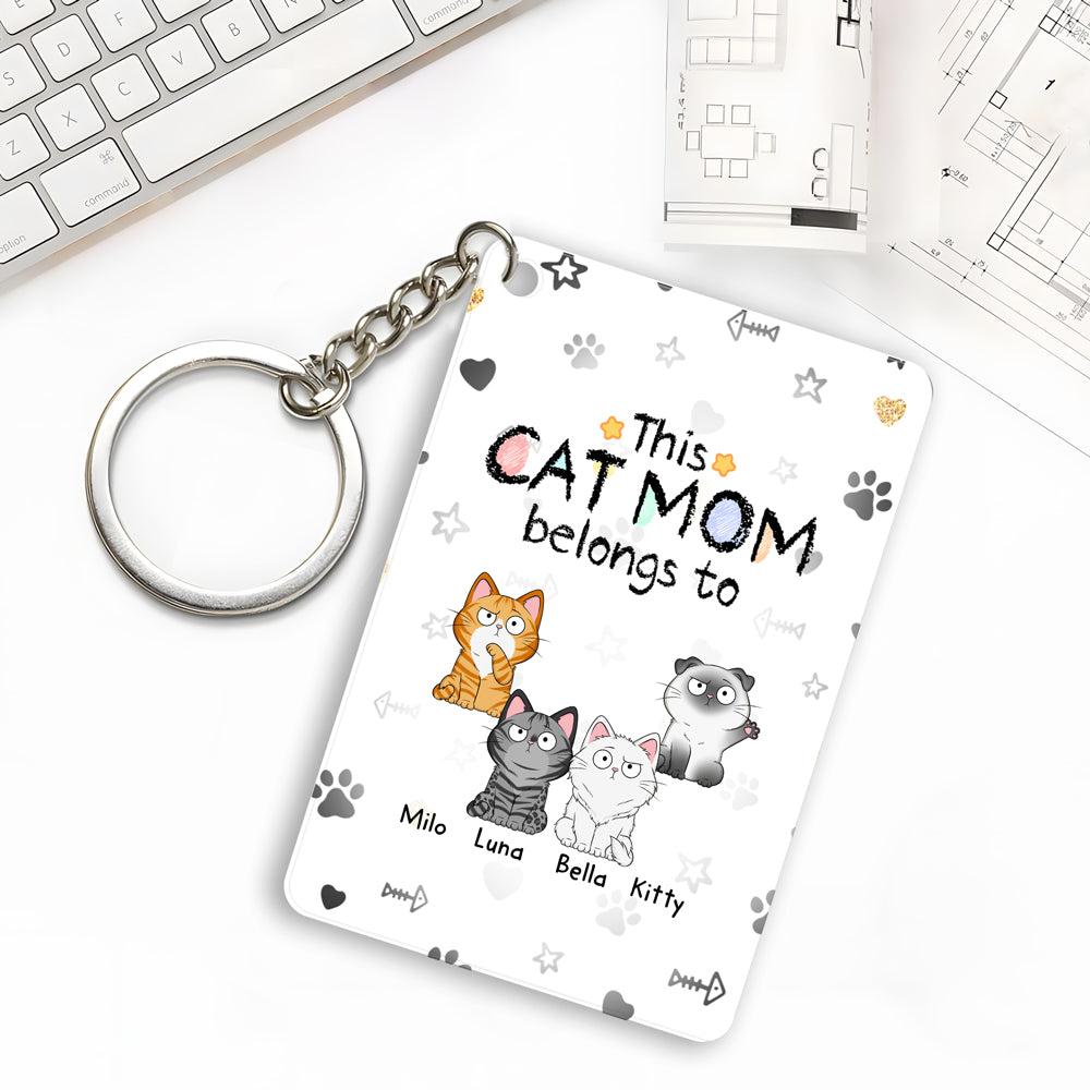 Personalized Cat Mom Keychain - Custom Acrylic Keychain, Cute Cat Illustration, Gift for Cat Lovers