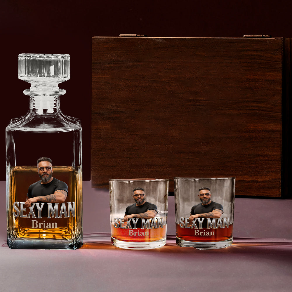 Custom From Photo - Personalized Father Whiskey Decanter Set