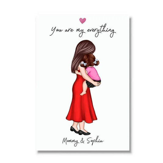 Mother's Embrace - 'You Are My Everything' Personalized Poster with Mom & Child - A Heartfelt Gift for Mother's Day