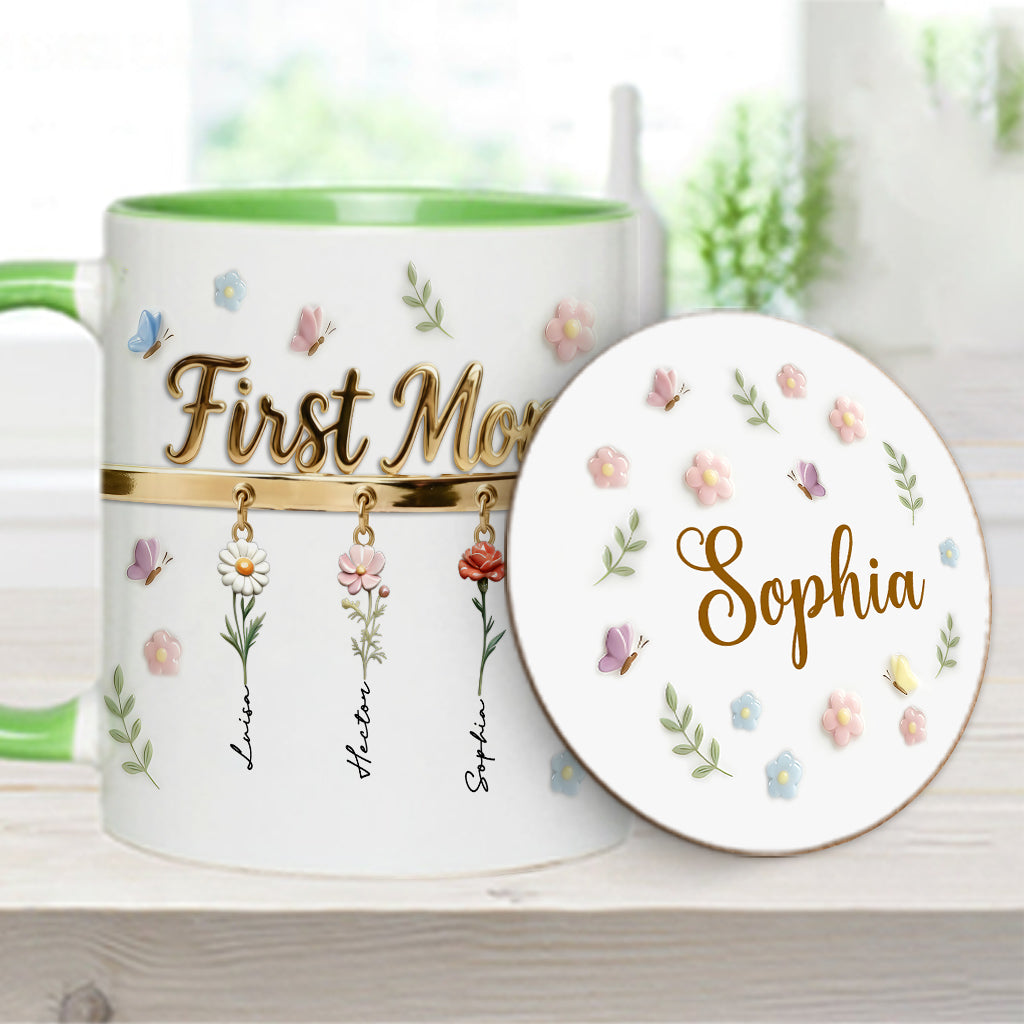 First Mom Now Grandma - Personalized Grandma Accent Mug & Coaster