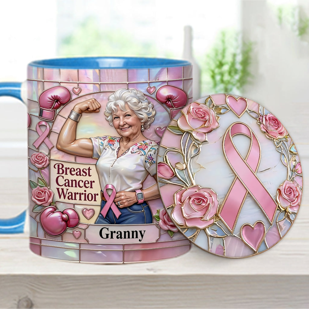 I'm A Warrior - Personalized Breast Cancer Awareness Accent Mug & Coaster
