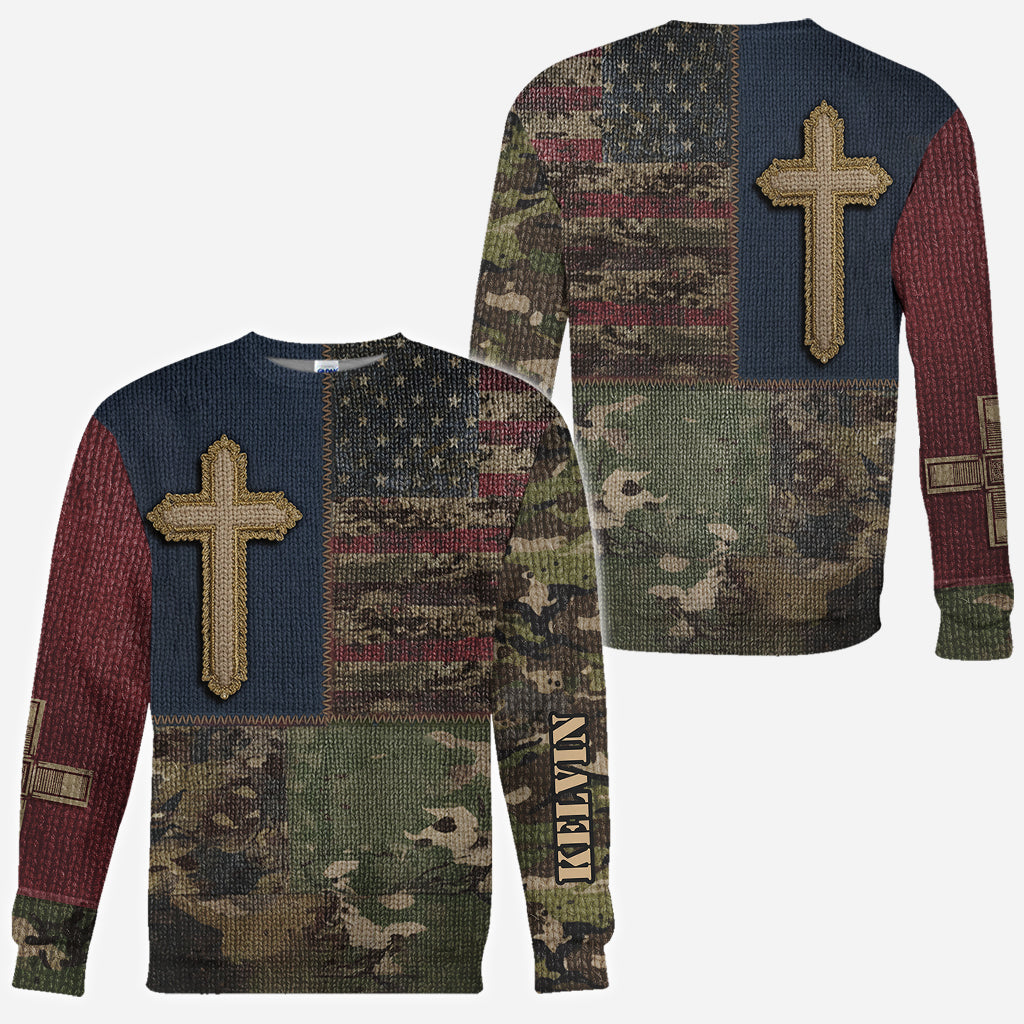 American Flag Cross Faith All Over Print Hoodie - Personalized Christian All Over Shirt