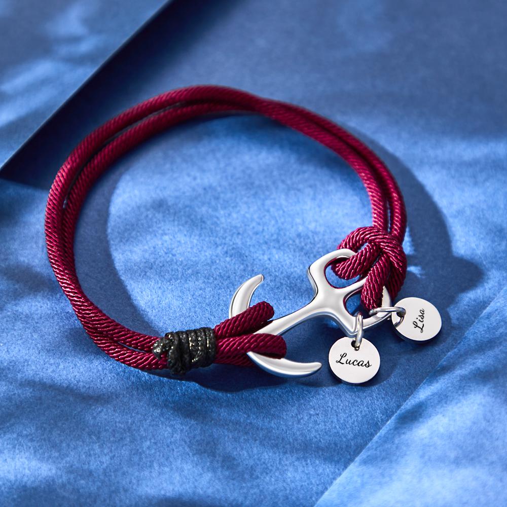 I Love You - Personalized Couple Engraved Bracelet Marine Anchor Cord Bracelet