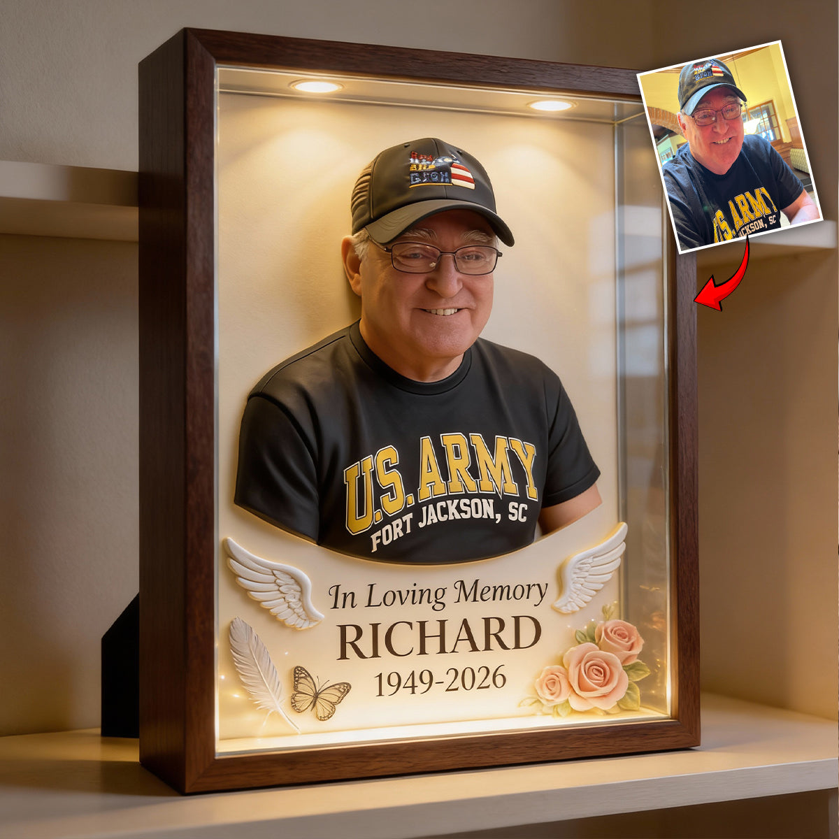 In Loving Memory - Personalized Memorial Wooden Frame LED Light