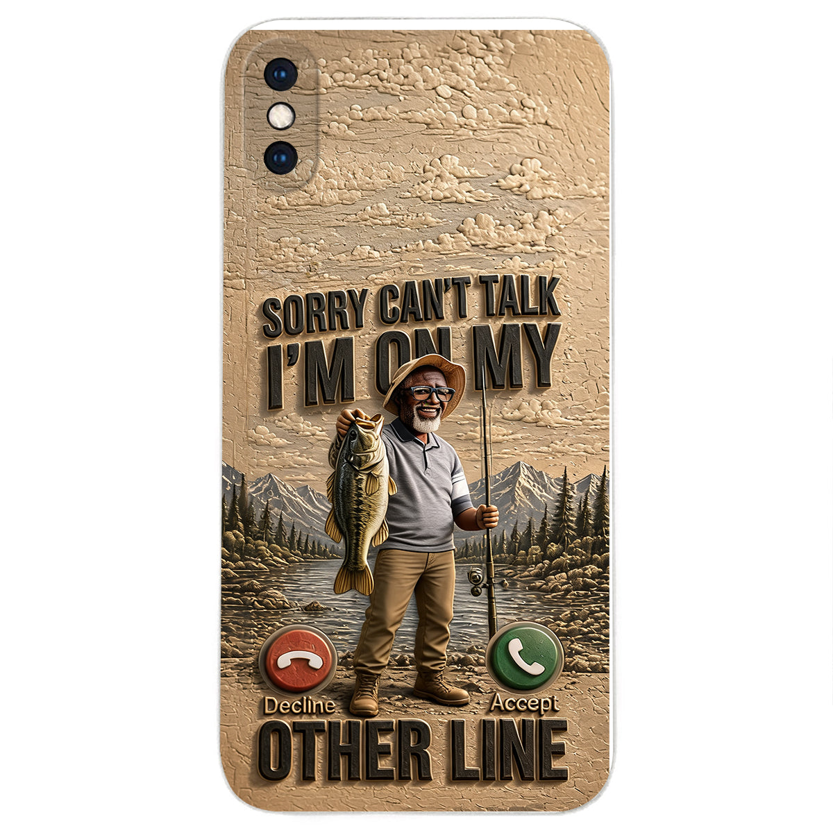 I'm On My Other Line, Fishing Lover Gift - Personalized Fishing 3D Embossed Leather Phone Case